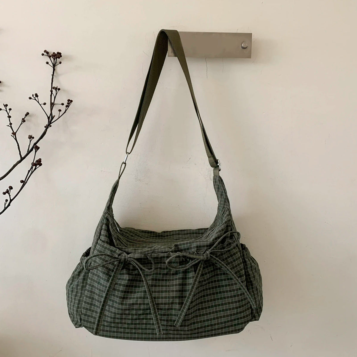 Women Checkered Underarm Bag with Adjustable Strap Messenger Bag for Work Shopping Travel