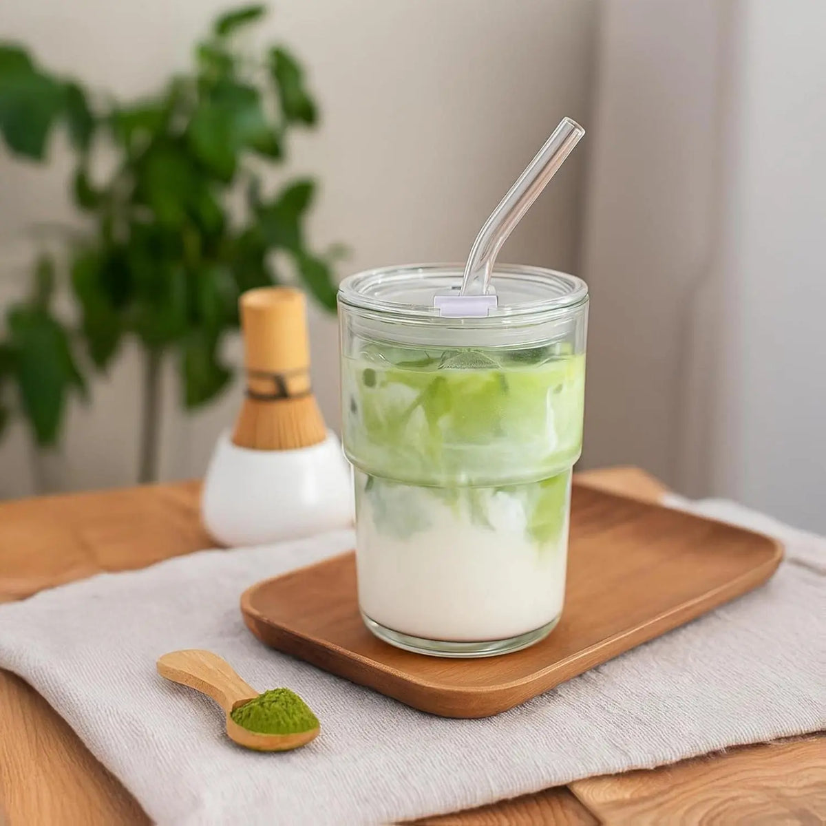 [New Deal] 13Oz Glass Tumbler with Straw and Lid Sealed, Carry on Reusable Iced Coffee Cups,Thick Wall Glass Coffee Drinking Glassware Cups