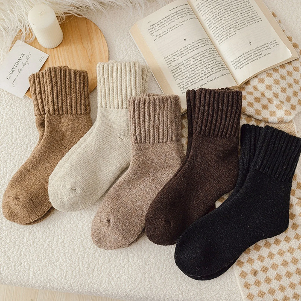 Boot Socks for Women Winter Solid Thick Warm Socks Cozy Crew Socks Christmas Gift,Solid Medium Calf Socks,Terry Thickened Warmth