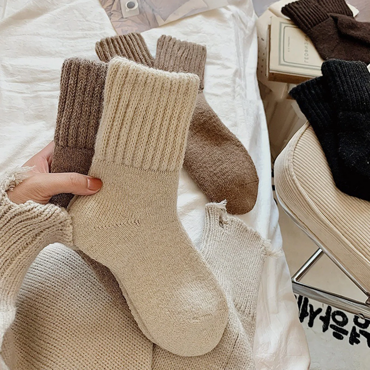 Boot Socks for Women Winter Solid Thick Warm Socks Cozy Crew Socks Christmas Gift,Solid Medium Calf Socks,Terry Thickened Warmth