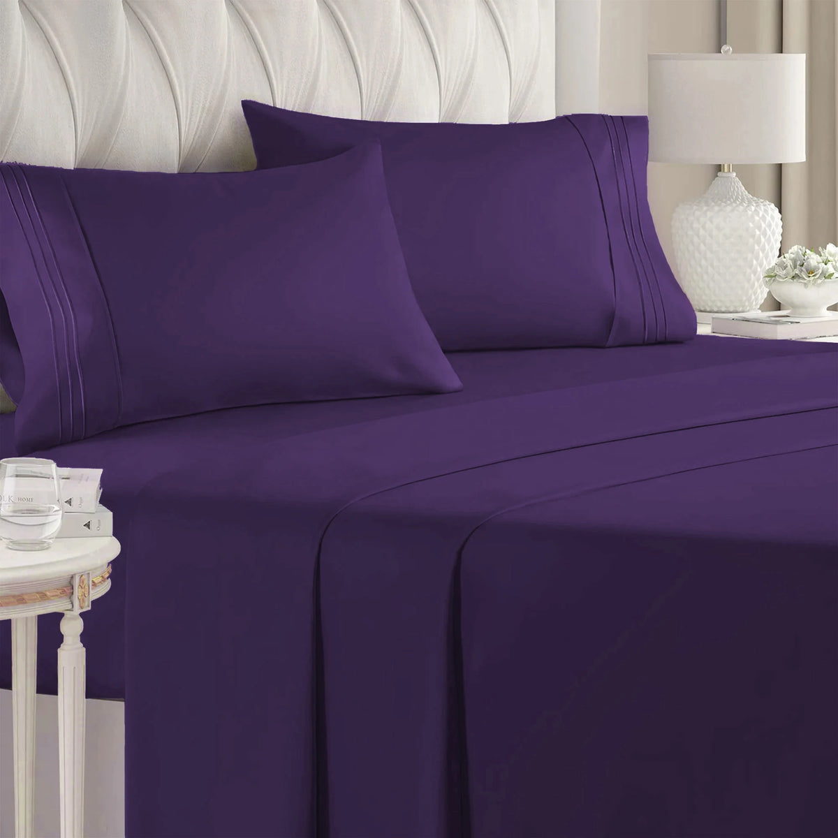 Double Bed Sheets 4Pieces Set Fitted Flat Sheet with Pillowscase Luxury Microfiber