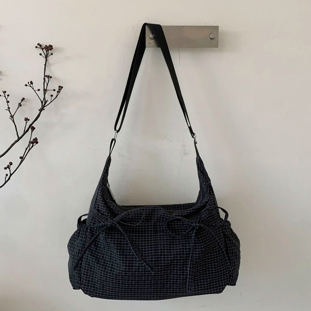 Women Checkered Underarm Bag with Adjustable Strap Messenger Bag for Work Shopping Travel