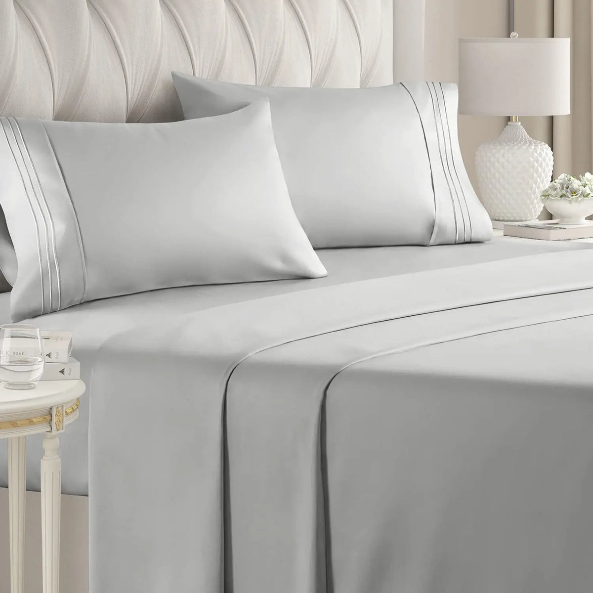Double Bed Sheets 4Pieces Set Fitted Flat Sheet with Pillowscase Luxury Microfiber
