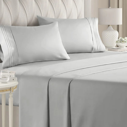 Double Bed Sheets 4Pieces Set Fitted Flat Sheet with Pillowscase Luxury Microfiber