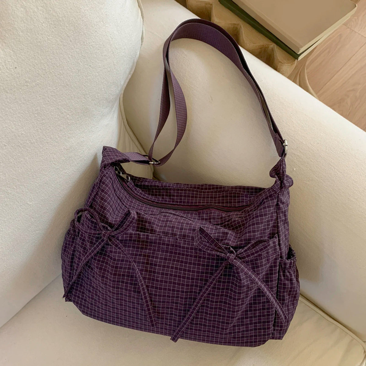 Women Checkered Underarm Bag with Adjustable Strap Messenger Bag for Work Shopping Travel