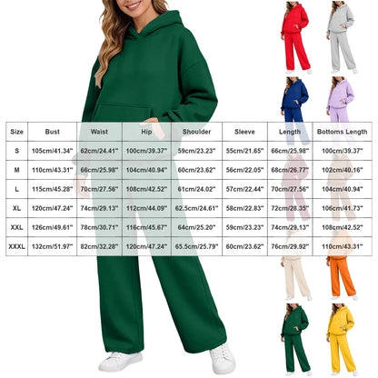 Women 2piece Set Fleece Warm Loose Wide Leg Pants Casual Tracksuit
