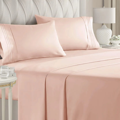Double Bed Sheets 4Pieces Set Fitted Flat Sheet with Pillowscase Luxury Microfiber
