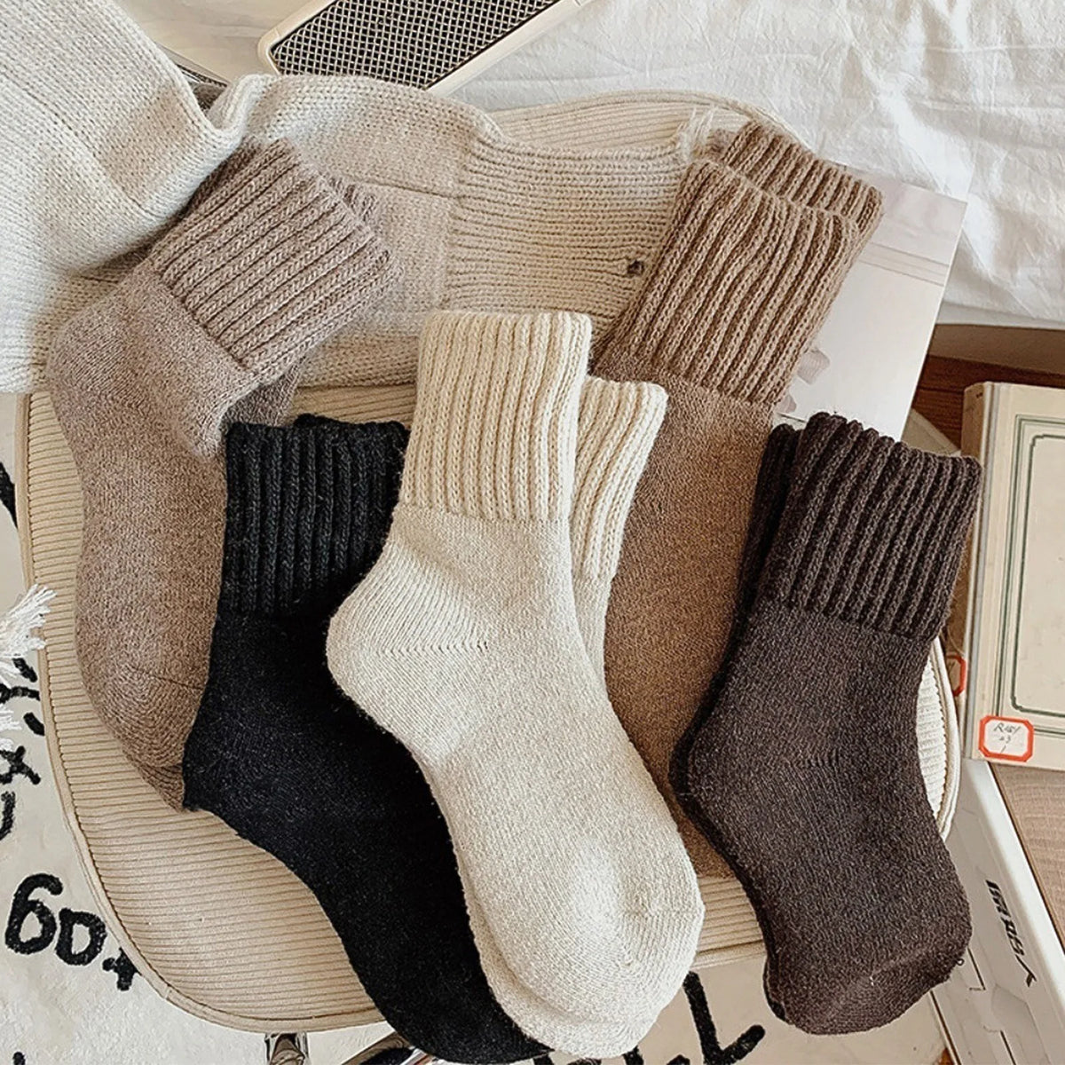 Boot Socks for Women Winter Solid Thick Warm Socks Cozy Crew Socks Christmas Gift,Solid Medium Calf Socks,Terry Thickened Warmth