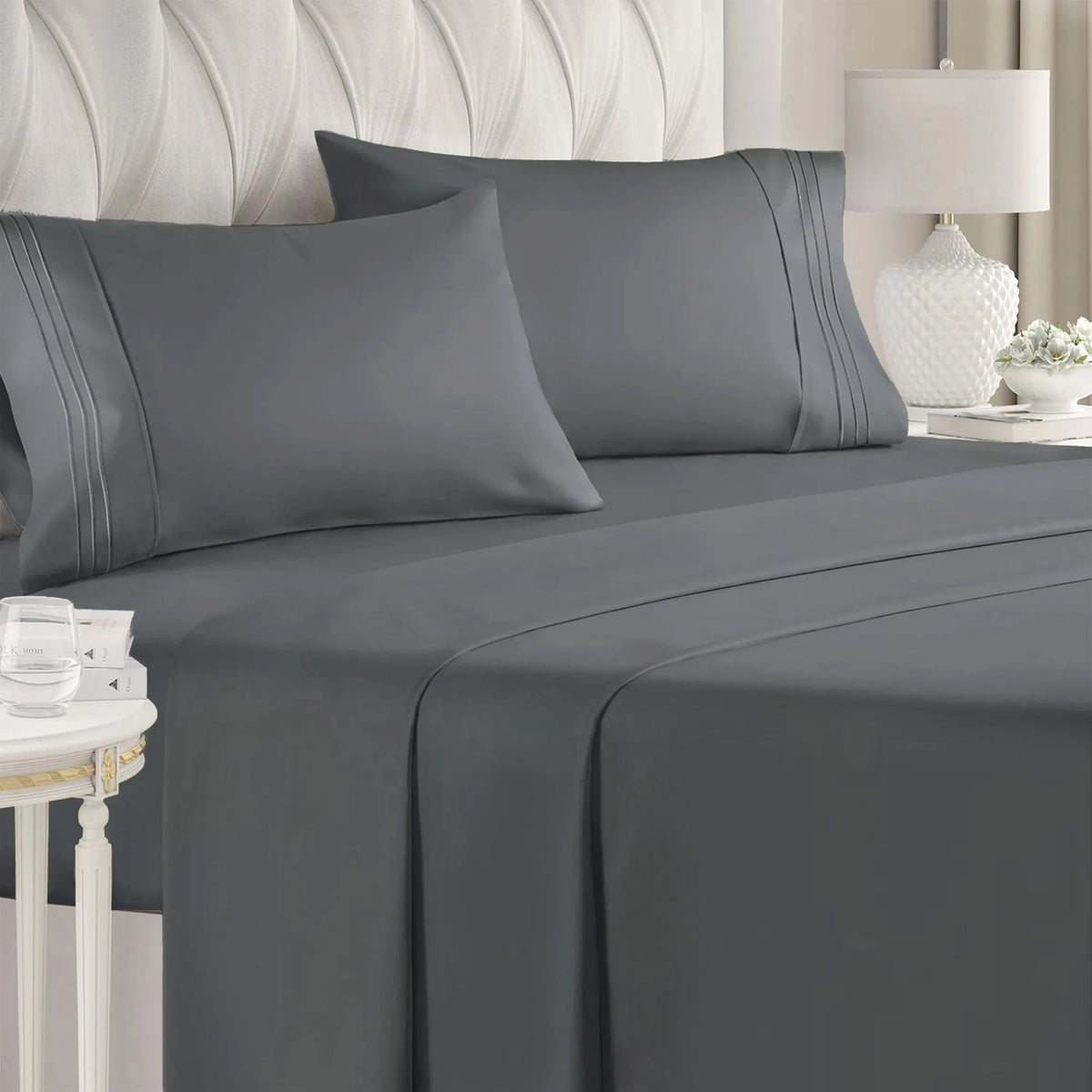 Double Bed Sheets 4Pieces Set Fitted Flat Sheet with Pillowscase Luxury Microfiber