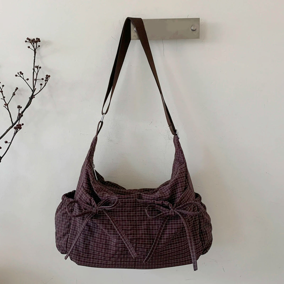 Women Checkered Underarm Bag with Adjustable Strap Messenger Bag for Work Shopping Travel