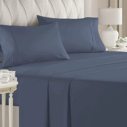Double Bed Sheets 4Pieces Set Fitted Flat Sheet with Pillowscase Luxury Microfiber