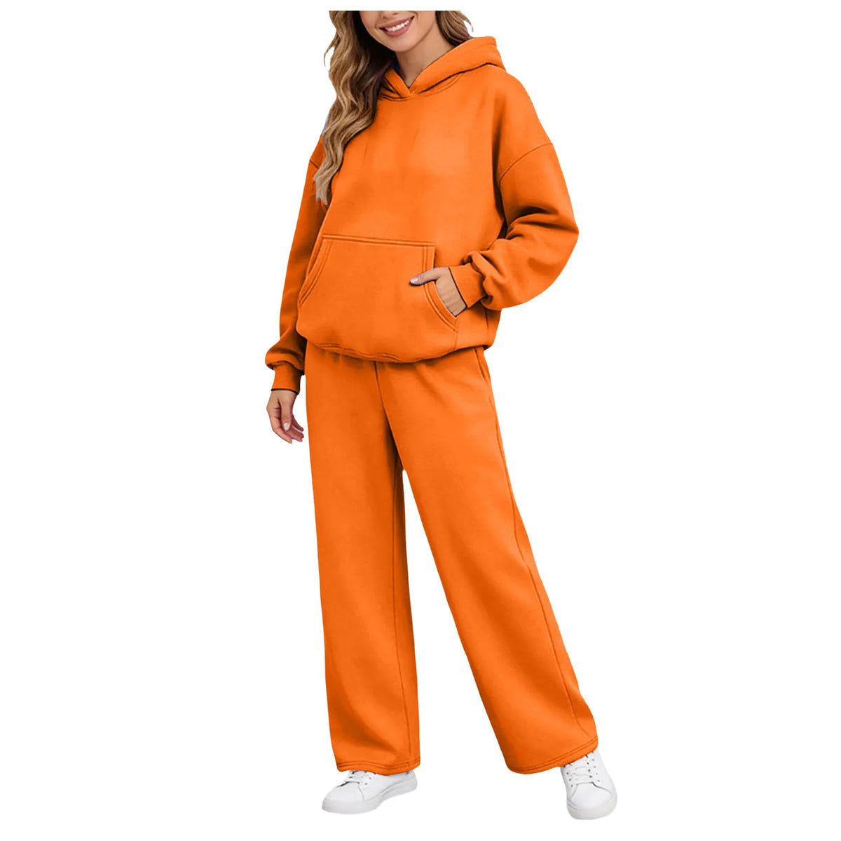 Women 2piece Set Fleece Warm Loose Wide Leg Pants Casual Tracksuit