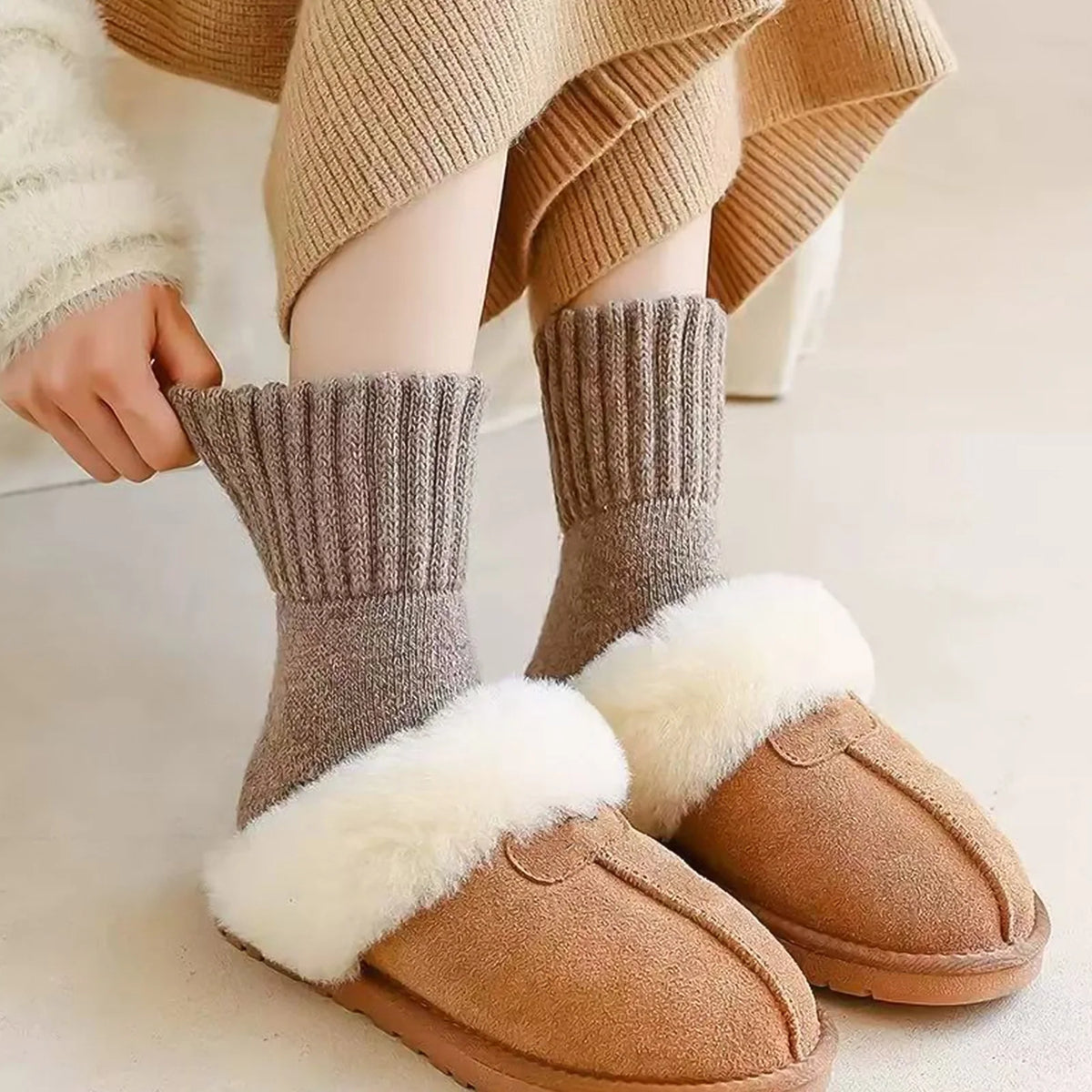 Boot Socks for Women Winter Solid Thick Warm Socks Cozy Crew Socks Christmas Gift,Solid Medium Calf Socks,Terry Thickened Warmth