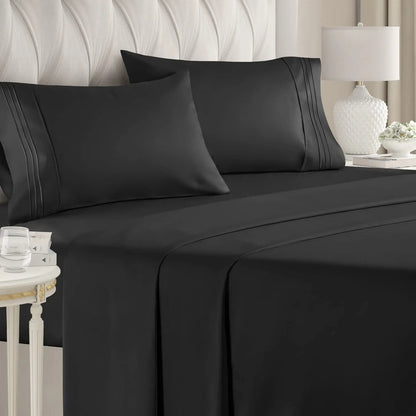 Double Bed Sheets 4Pieces Set Fitted Flat Sheet with Pillowscase Luxury Microfiber