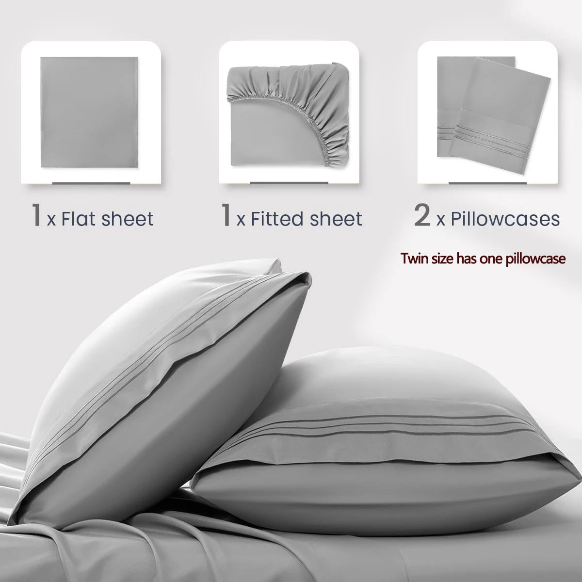 Double Bed Sheets 4Pieces Set Fitted Flat Sheet with Pillowscase Luxury Microfiber