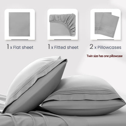 Double Bed Sheets 4Pieces Set Fitted Flat Sheet with Pillowscase Luxury Microfiber