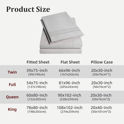 Double Bed Sheets 4Pieces Set Fitted Flat Sheet with Pillowscase Luxury Microfiber