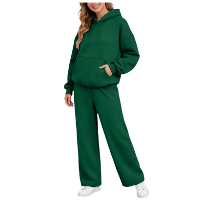 Women 2piece Set Fleece Warm Loose Wide Leg Pants Casual Tracksuit