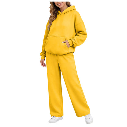 Women 2piece Set Fleece Warm Loose Wide Leg Pants Casual Tracksuit