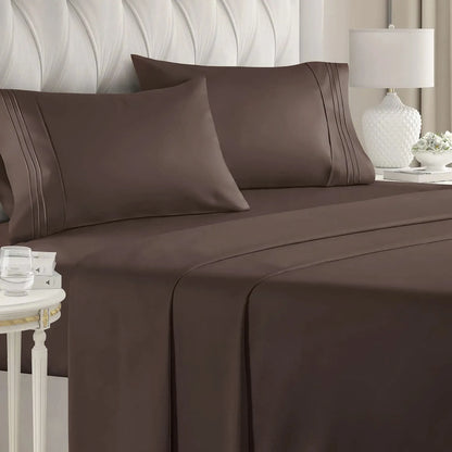 Double Bed Sheets 4Pieces Set Fitted Flat Sheet with Pillowscase Luxury Microfiber