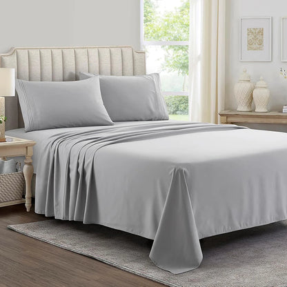 Double Bed Sheets 4Pieces Set Fitted Flat Sheet with Pillowscase Luxury Microfiber