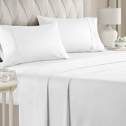 Double Bed Sheets 4Pieces Set Fitted Flat Sheet with Pillowscase Luxury Microfiber