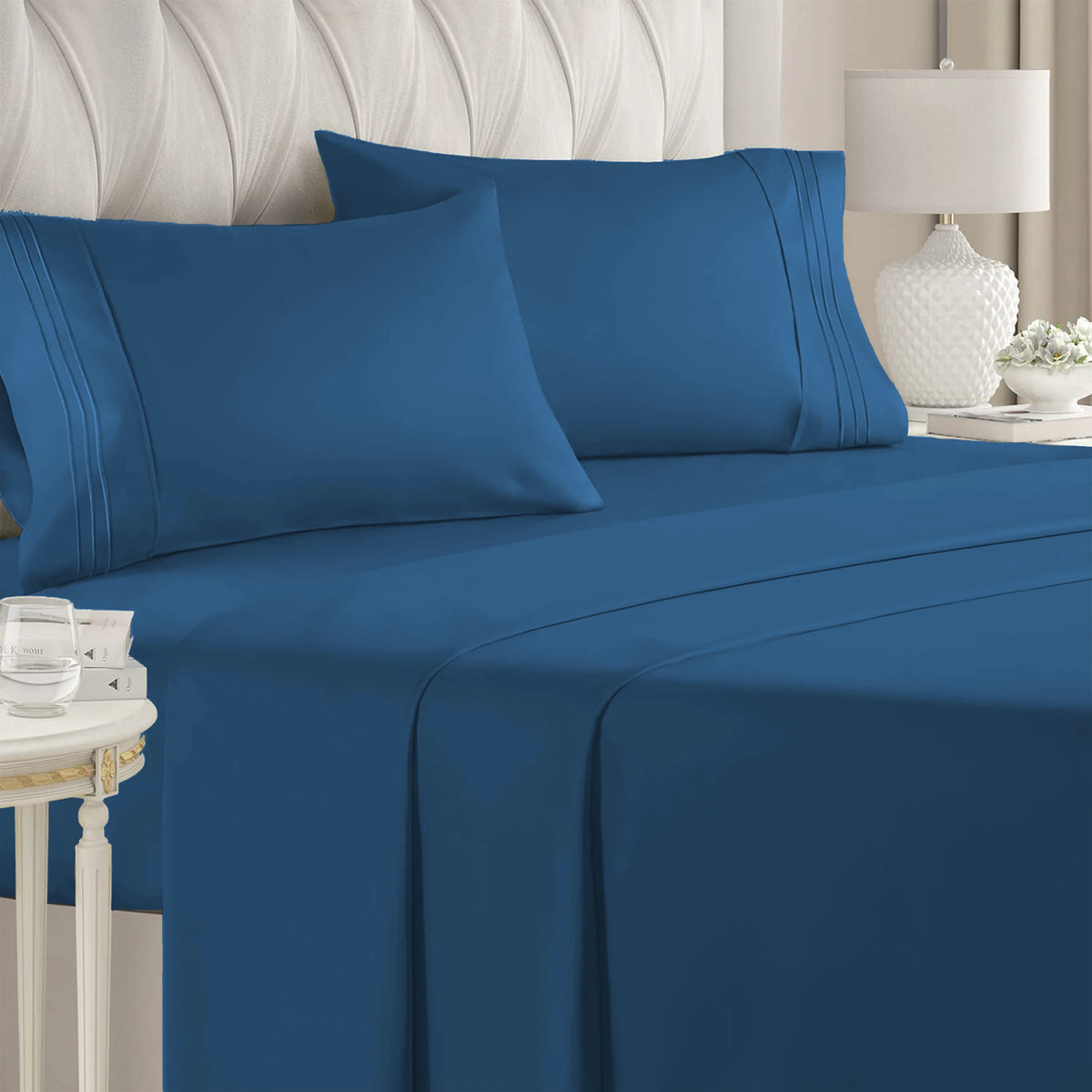 Double Bed Sheets 4Pieces Set Fitted Flat Sheet with Pillowscase Luxury Microfiber