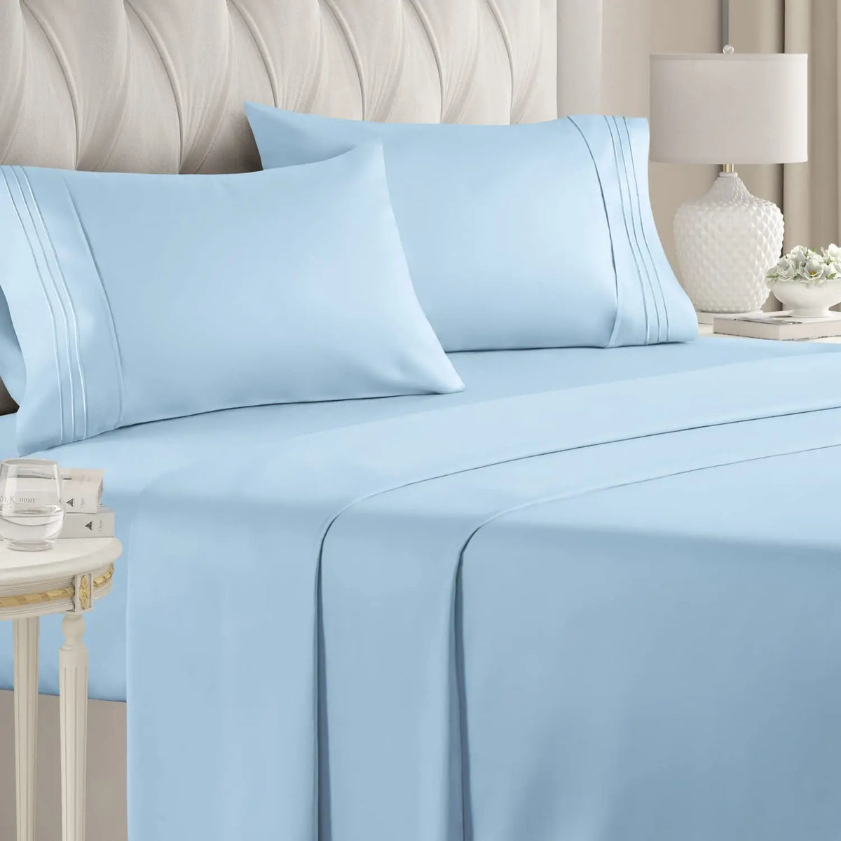 Double Bed Sheets 4Pieces Set Fitted Flat Sheet with Pillowscase Luxury Microfiber