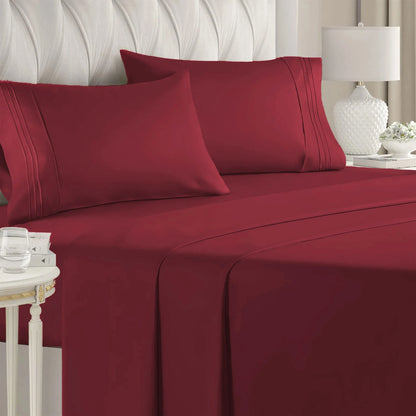 Double Bed Sheets 4Pieces Set Fitted Flat Sheet with Pillowscase Luxury Microfiber